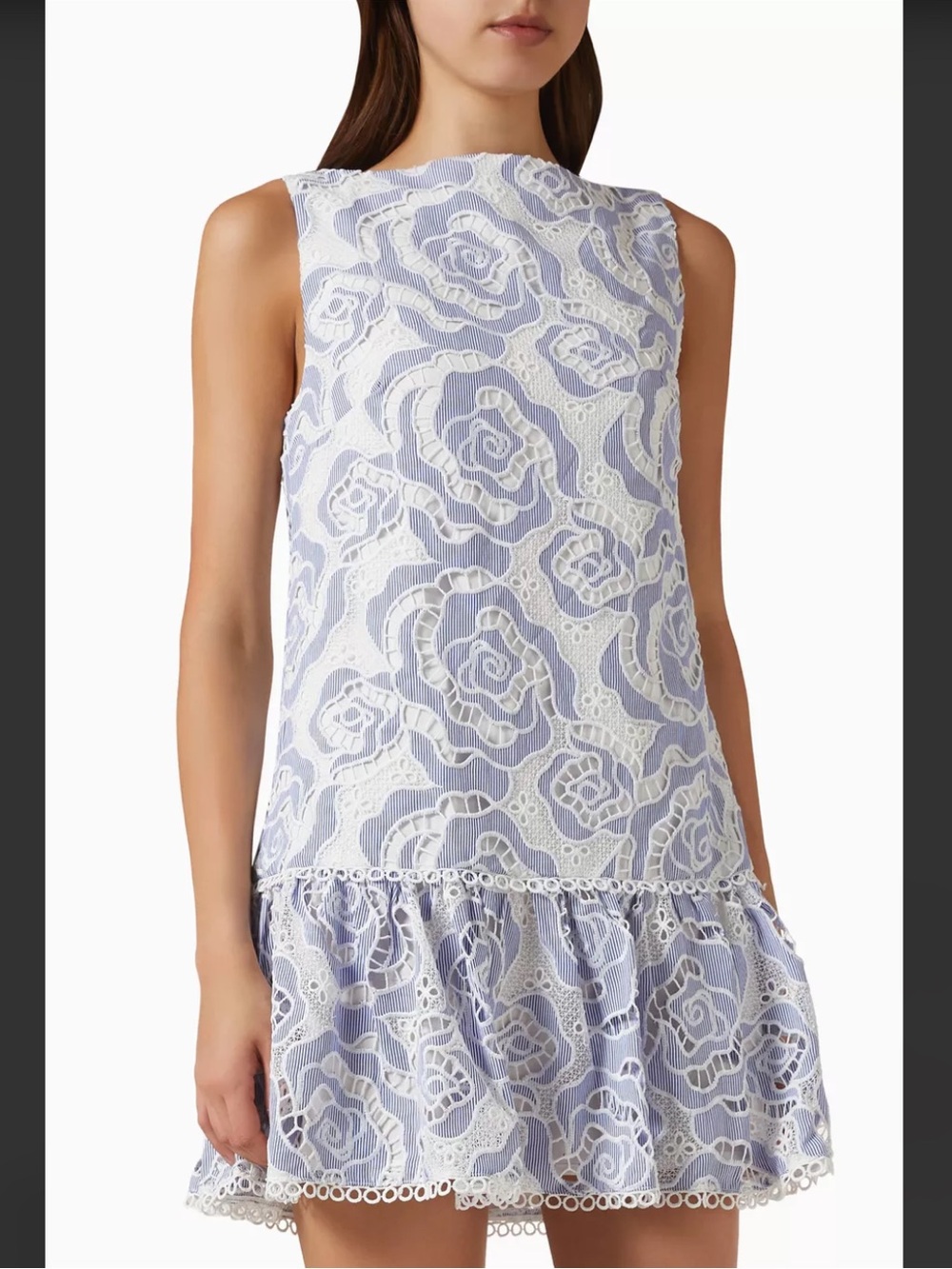 curaae by elliatt claude blue & white stripe floral embroidered mini dress small